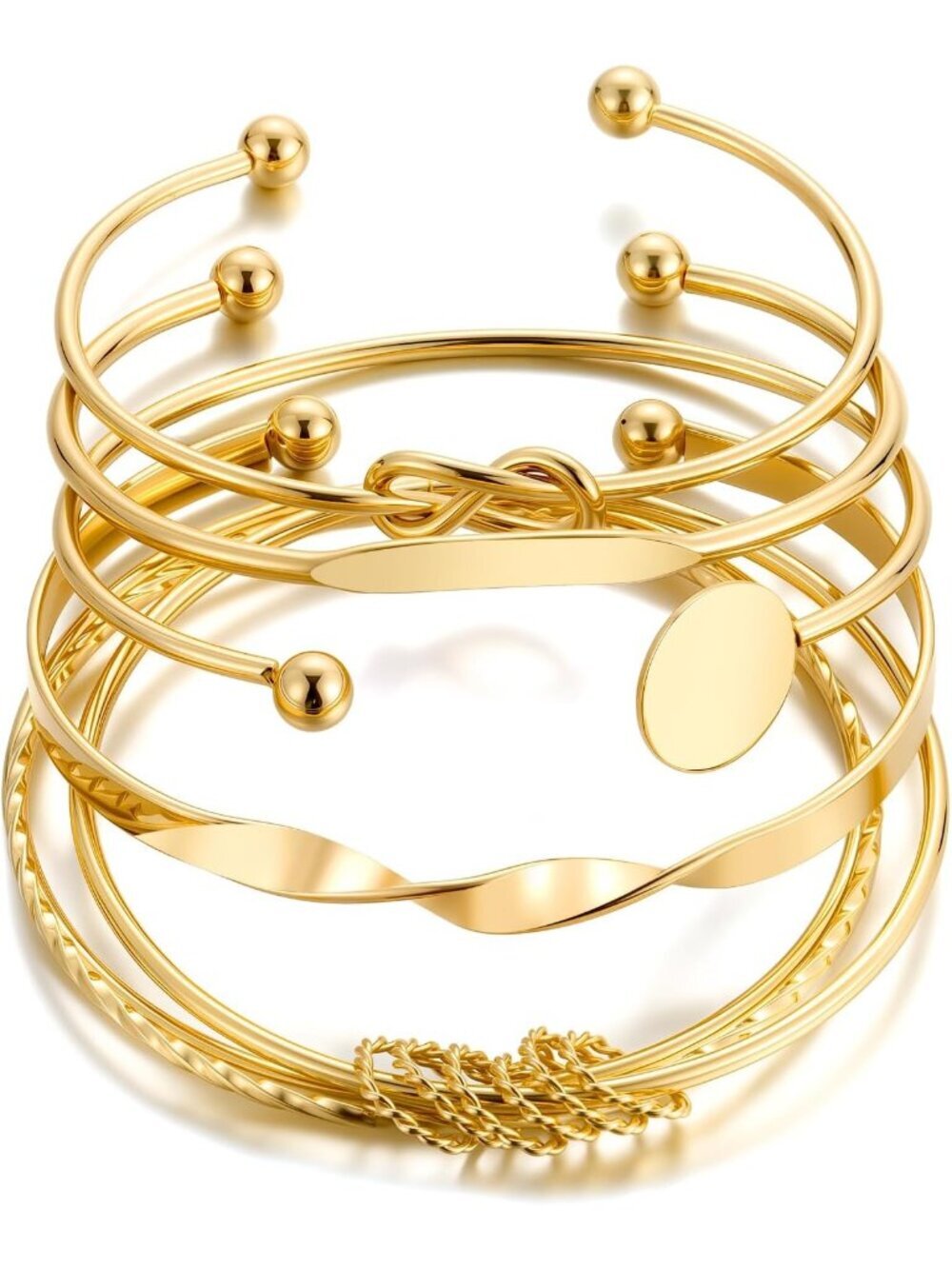 Women's Bangles Set, Multi Layer Textured 14k Gold Plated Chunky Knot Bracelet